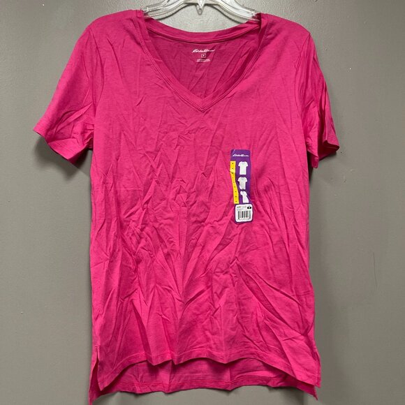 Eddie Bauer Womens Short Sleeve V-Neck Tee Sz Medium Pink Relaxed Fit Tunic - Picture 1 of 2